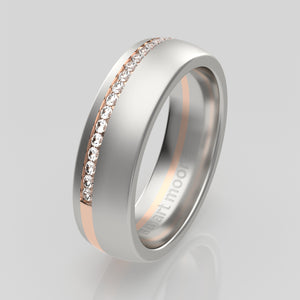 stuart moore diamonds 10 round wedding band in 950 platinum + 18k rose gold / half eternity