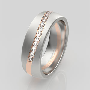 stuart moore diamonds 14 round wedding band in 950 platinum + 18k rose gold / half eternity