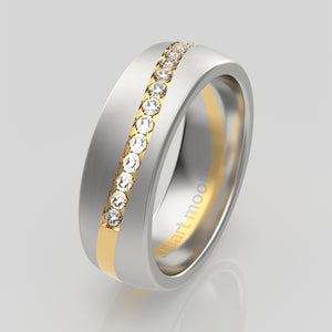 stuart moore diamonds 14 round wedding band in 950 platinum + 18k yellow gold / half eternity