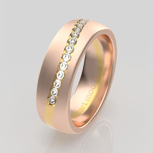 stuart moore diamonds 14 round wedding band in 18k rose gold + 18k yellow gold / half eternity