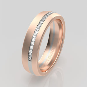 stuart moore diamonds 26 round wedding band in 18k rose gold + 950 platinum / half eternity
