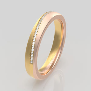 stuart moore diamonds 28 round wedding band in 18k yellow gold + 18k rose gold / half eternity