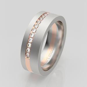 stuart moore diamonds 9 round wedding band in 950 platinum + 18k rose gold / half eternity