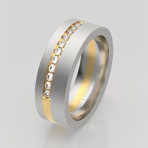 stuart moore diamonds 9 round wedding band in 950 platinum + 18k yellow gold / half eternity
