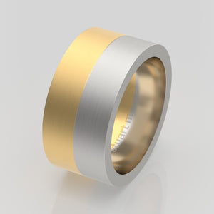 stuart moore round 10mm hard split round wedding band in 950 platinum + 18k yellow gold