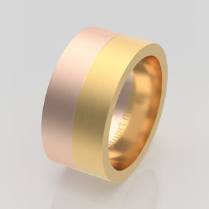 stuart moore round 10mm hard split round wedding band in 18k yellow gold + 18k rose gold