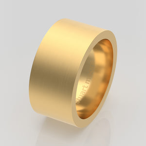 stuart moore round 10mm hard profile wedding band in 18k yellow gold, brushed finish
