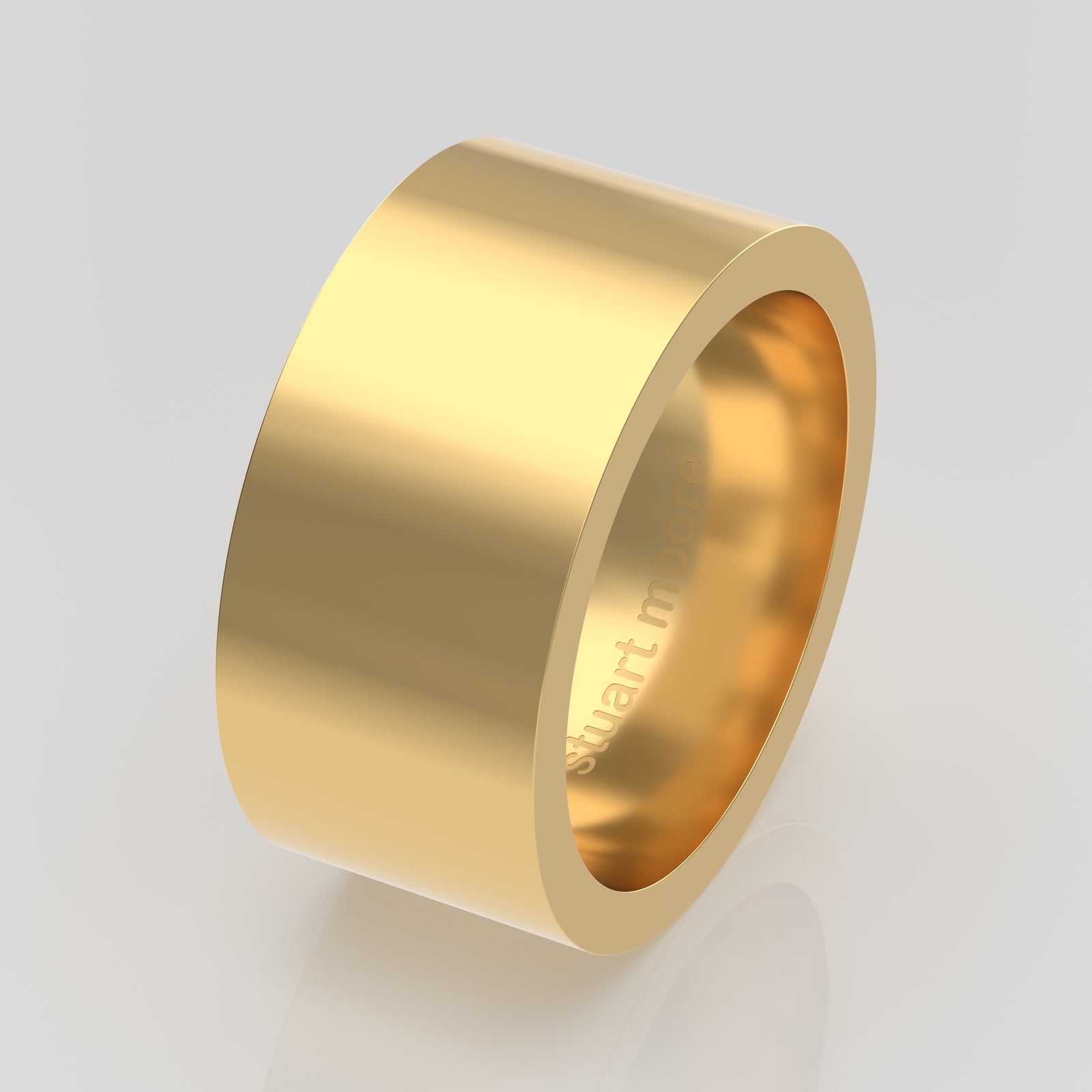 stuart moore round 10mm hard profile wedding band in 18k yellow gold, polished finish