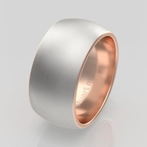 stuart moore round 10mm soft liner round wedding band in 950 platinum + 18k rose gold
