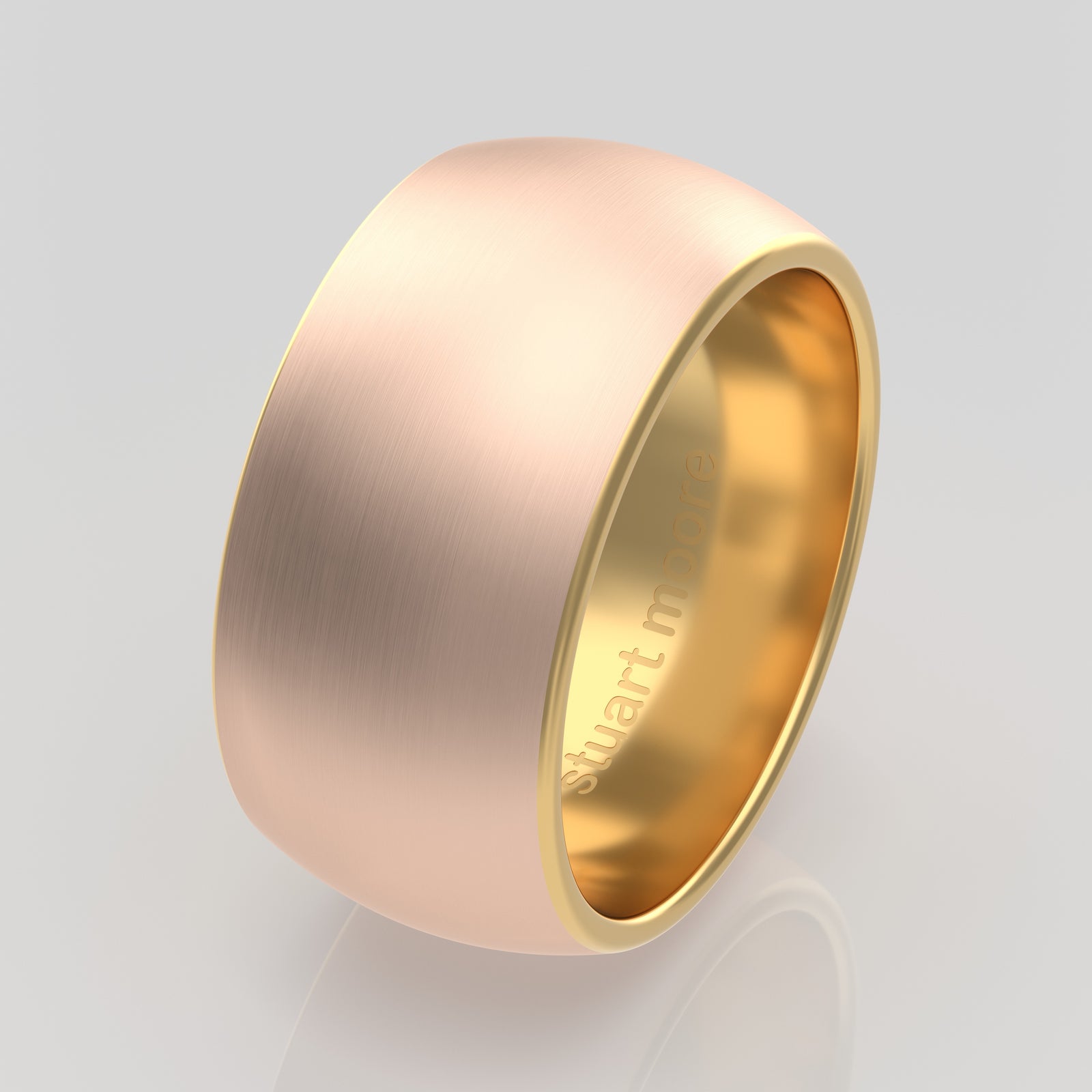 stuart moore round 10mm soft liner round wedding band in 18k rose gold + 18k yellow gold