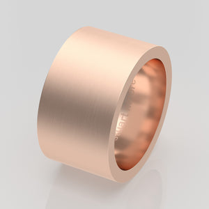 stuart moore round 12mm hard profile wedding band in 18k rose gold, brushed finish