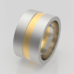 stuart moore round 12mm hard stripe round wedding band in 950 platinum + 18k yellow gold