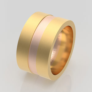 stuart moore round 12mm hard stripe round wedding band in 18k yellow gold + 18k rose gold