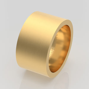 stuart moore round 12mm hard profile wedding band in 18k yellow gold, brushed finish