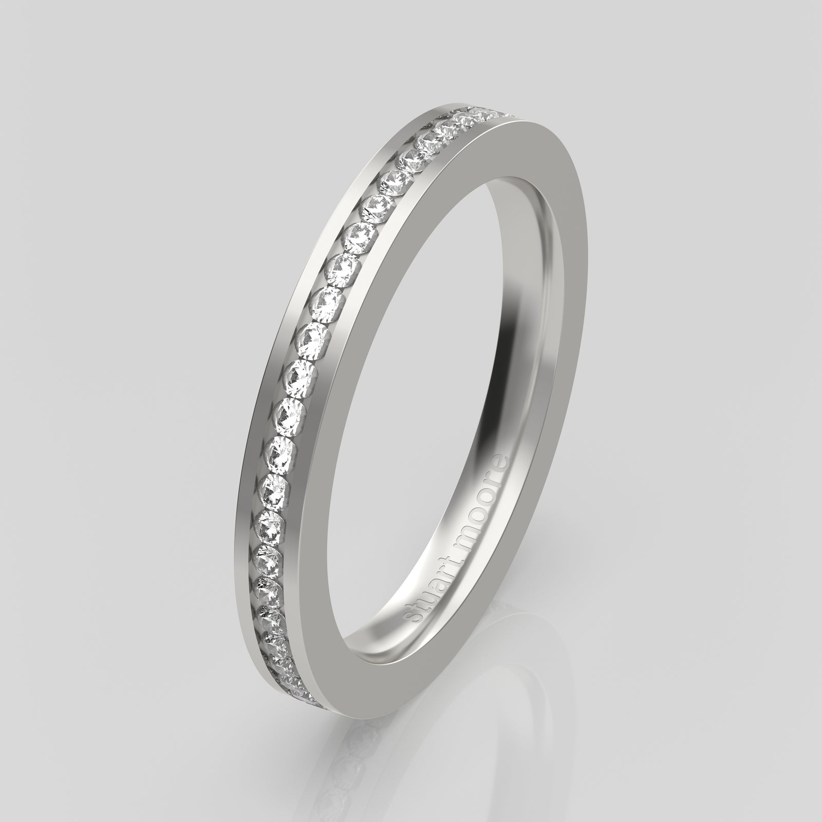 stuart moore round 2.5mm hard fine channel round wedding band in 950 platinum / full eternity