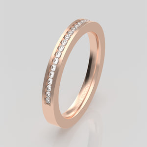 stuart moore round 2.5mm hard fine channel round wedding band in 18k rose gold / half eternity