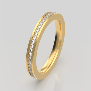 stuart moore round 2.5mm hard fine channel round wedding band in 18k yellow gold / full eternity