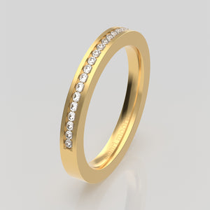 stuart moore round 2.5mm hard fine channel round wedding band in 18k yellow gold / half eternity