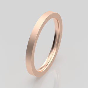 stuart moore round 2mm hard profile wedding band in 18k rose gold, brushed finish