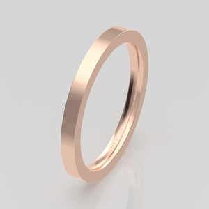 stuart moore round 2mm hard profile wedding band in 18k rose gold, polished finish