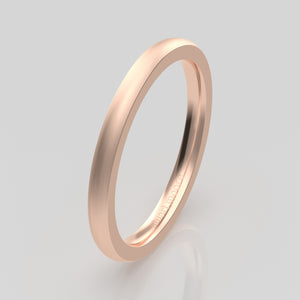 stuart moore round 2mm soft profile wedding band in 18k rose gold, brushed finish