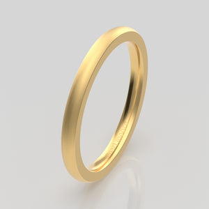 stuart moore round 2mm soft profile wedding band in 18k yellow gold, brushed finish