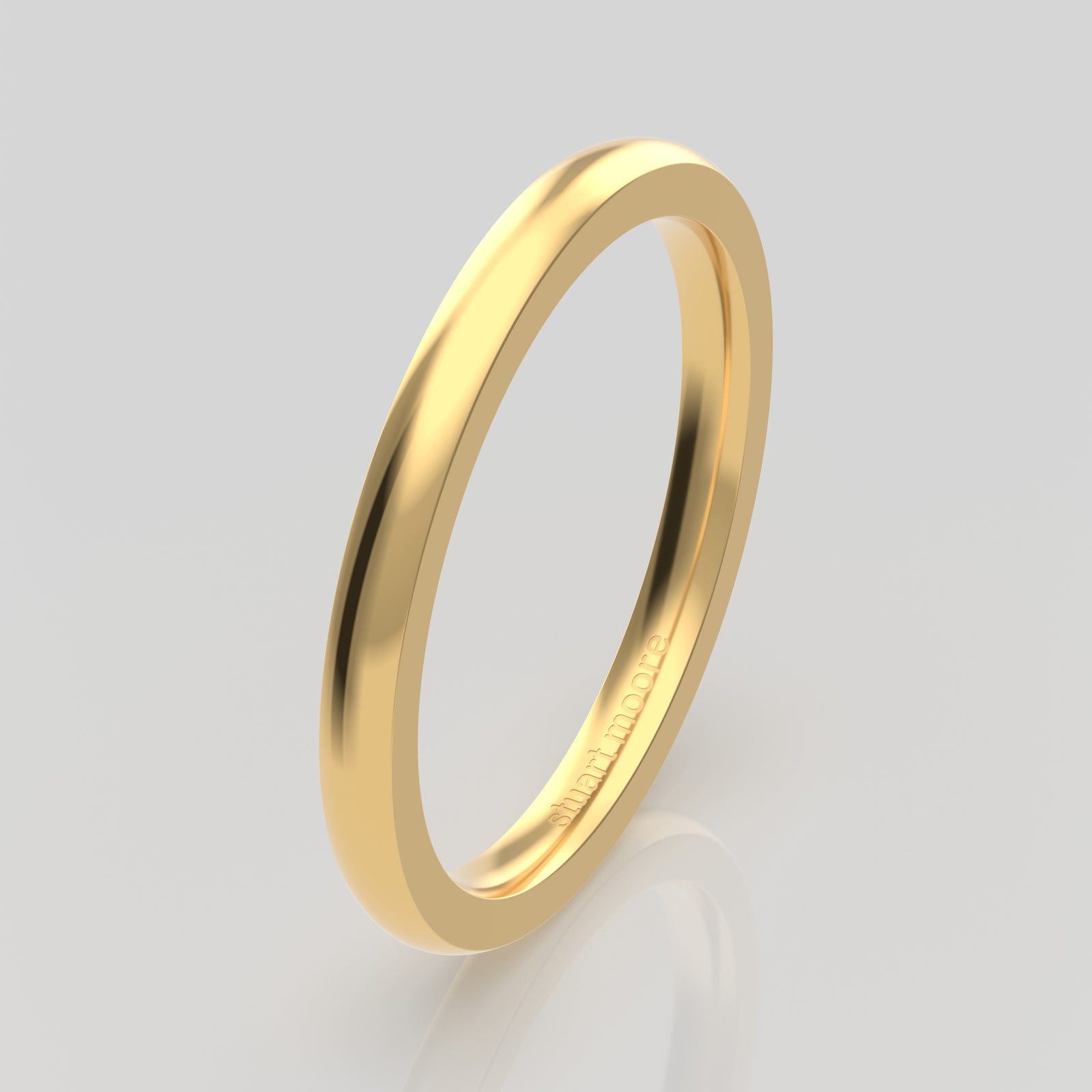 stuart moore round 2mm soft profile wedding band in 18k yellow gold, polished finish