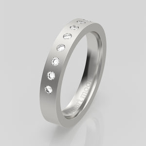 stuart moore round 3.5mm hard flush round wedding band in 950 platinum / half eternity