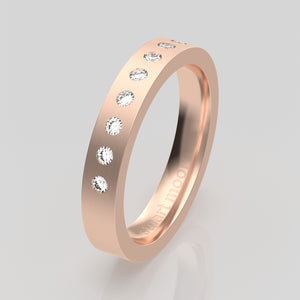 stuart moore round 3.5mm hard flush round wedding band in 18k rose gold / half eternity