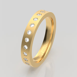 stuart moore round 3.5mm hard flush round wedding band in 18k yellow gold / full eternity