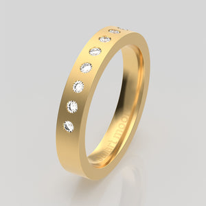 stuart moore round 3.5mm hard flush round wedding band in 18k yellow gold / half eternity