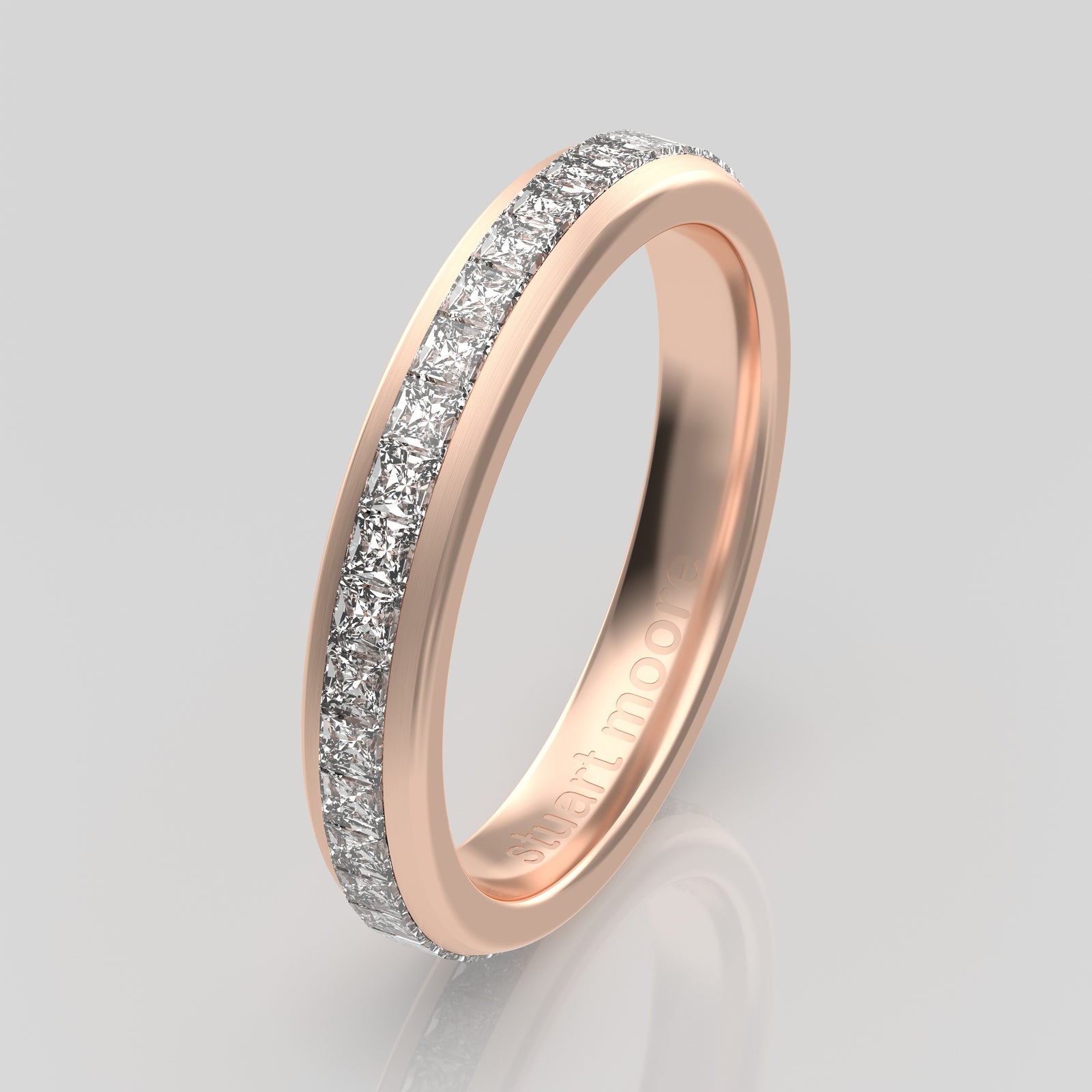 stuart moore round 3.5mm soft princess round wedding band in 18k rose gold / full eternity