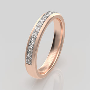 stuart moore round 3.5mm soft princess round wedding band in 18k rose gold / half eternity