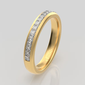 stuart moore round 3.5mm soft princess round wedding band in 18k yellow gold / half eternity