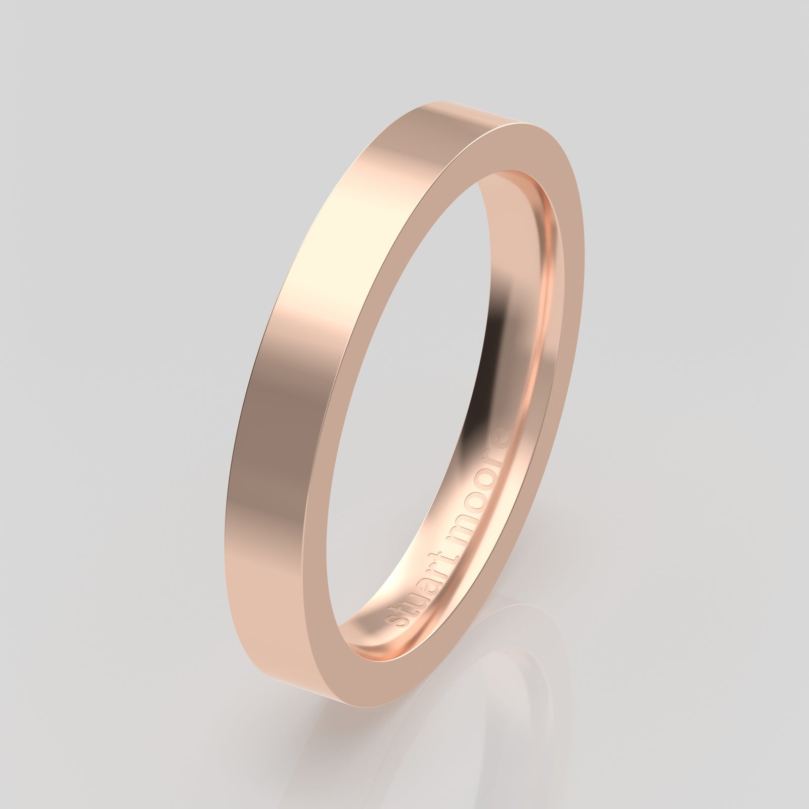 stuart moore round 3mm hard profile wedding band in 18k rose gold, polished finish