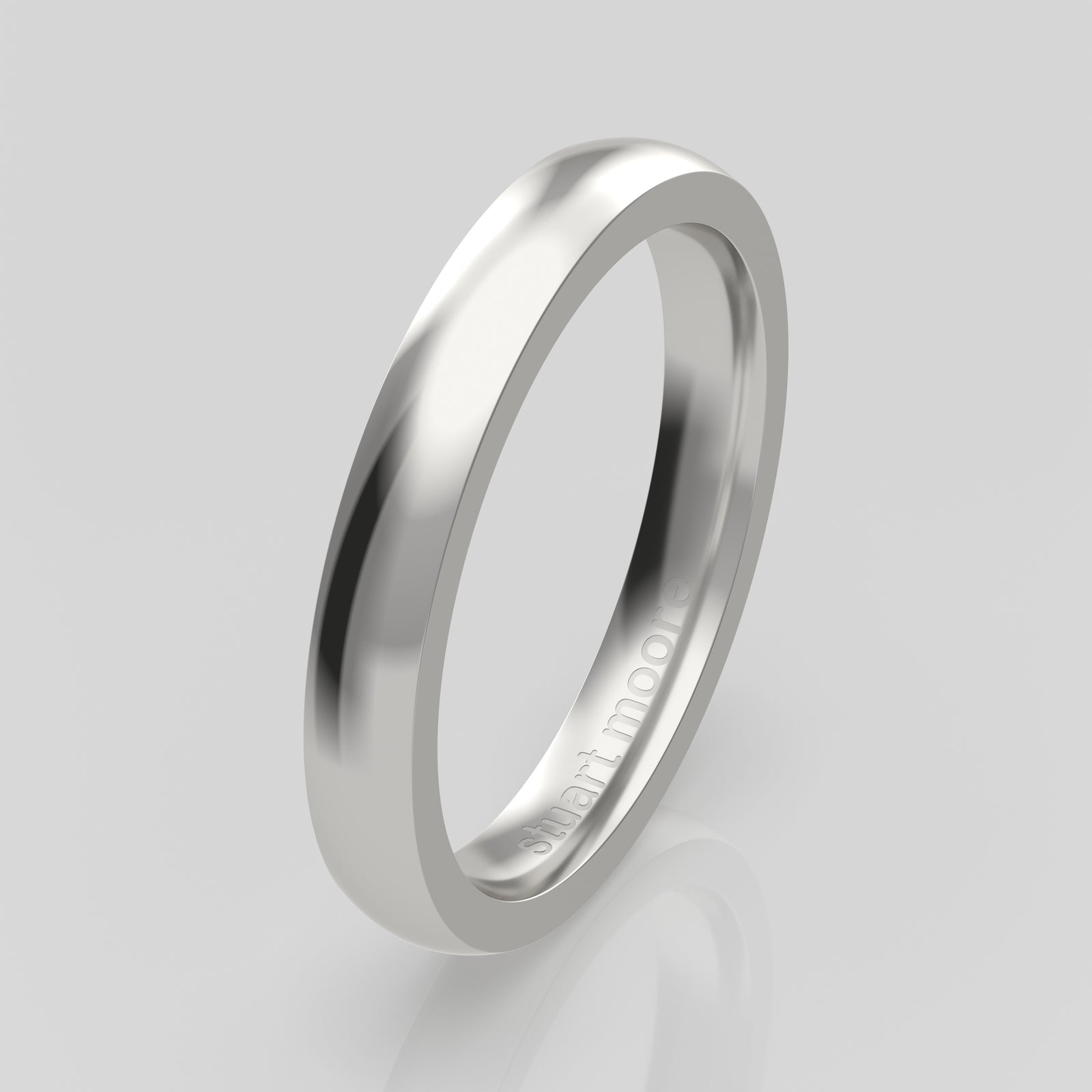 stuart moore round 3mm soft profile wedding band in 950 platinum, polished finish
