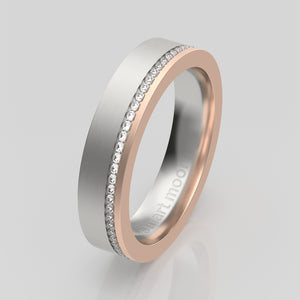 stuart moore round 4.5mm hard split diamonds round wedding band in 950 platinum + 18k rose gold / full eternity