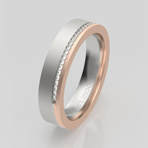 stuart moore round 4.5mm hard split diamonds round wedding band in 950 platinum + 18k rose gold / half eternity
