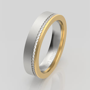stuart moore round 4.5mm hard split diamonds round wedding band in 950 platinum + 18k yellow gold / full eternity