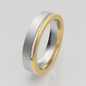 stuart moore round 4.5mm hard split diamonds round wedding band in 950 platinum + 18k yellow gold / half eternity