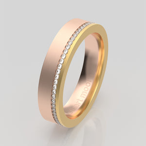 stuart moore round 4.5mm hard split diamonds round wedding band in 18k rose gold + 18k yellow gold / full eternity