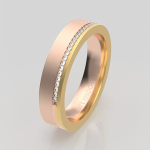 stuart moore round 4.5mm hard split diamonds round wedding band in 18k rose gold + 18k yellow gold / half eternity