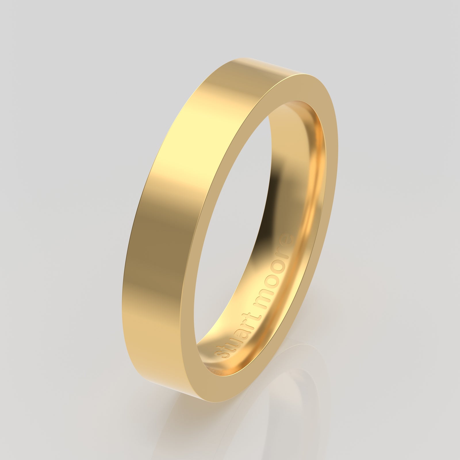 stuart moore round 4mm hard profile wedding band in 18k yellow gold, polished finish
