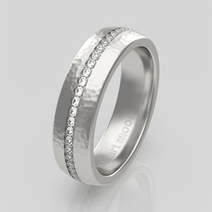 stuart moore round 5.5mm soft hammered channel round wedding band in 950 platinum / full eternity