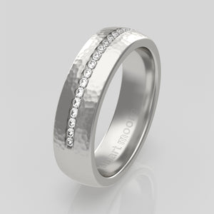 stuart moore round 5.5mm soft hammered channel round wedding band in 950 platinum / half eternity