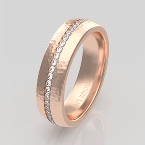 stuart moore round 5.5mm soft hammered channel round wedding band in 18k rose gold / full eternity