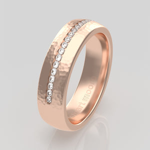 stuart moore round 5.5mm soft hammered channel round wedding band in 18k rose gold / half eternity