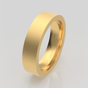 stuart moore round 5mm hard profile wedding band in 18k yellow gold, brushed finish