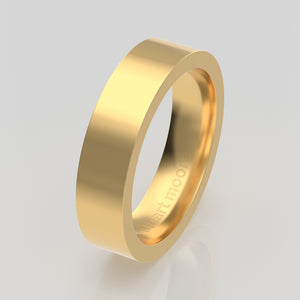 stuart moore round 5mm hard profile wedding band in 18k yellow gold, polished finish