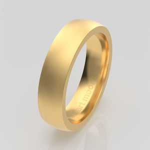 stuart moore round 5mm soft profile wedding band in 18k yellow gold, brushed finish